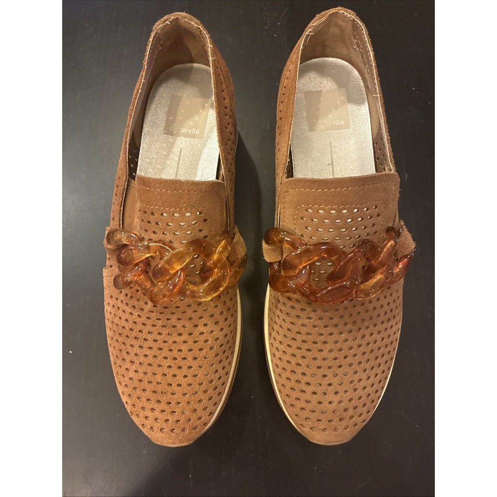 Dolce Vita Size 7.5 Light Brown Leather Loafers With Top Detail